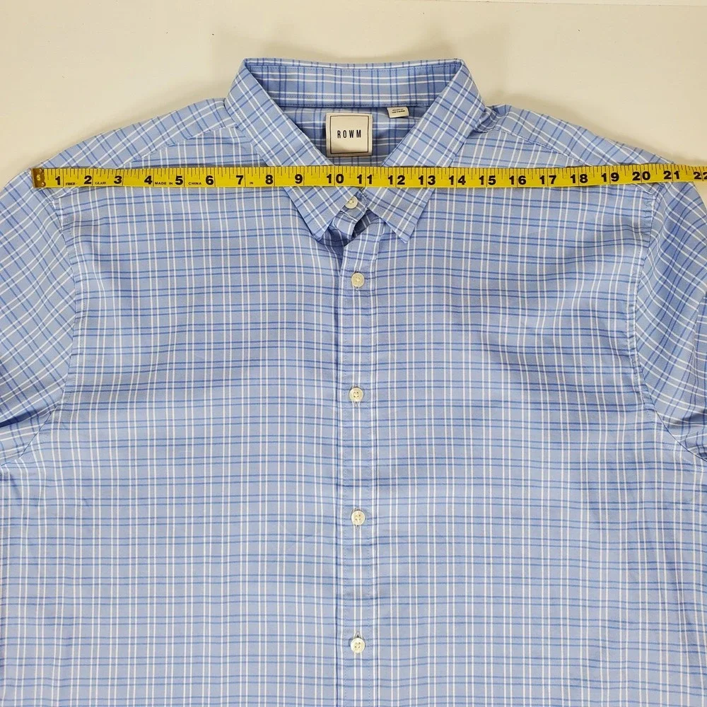 ROWM  Men XXL Long Sleeve Button Up Shirt Check‎ Light Blue/White Plaid EUC